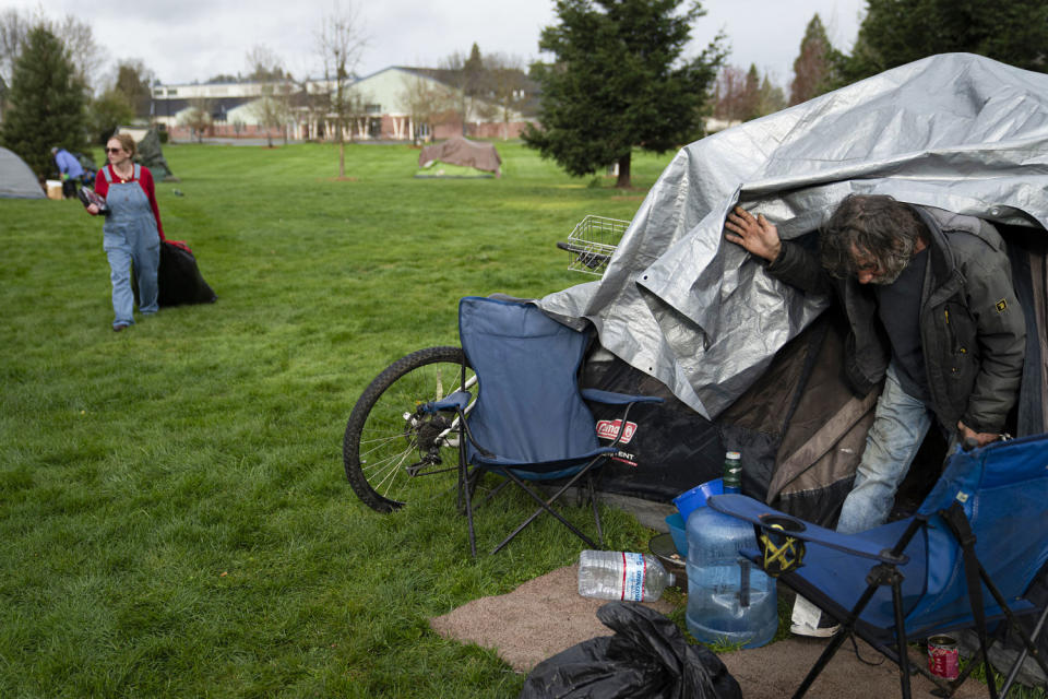 Camping site for homeless people at a park. (Jenny Kane / AP)