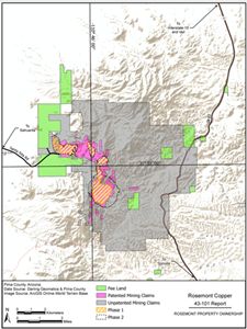 Hudbay’s total private land package has increased since 2019 to approximately 4,500 acres with the inclusion of private land claims (fee land) and patented mining claims. This private land package is estimated to support the first phase of approximately 16 years of operations at the Copper World Complex.