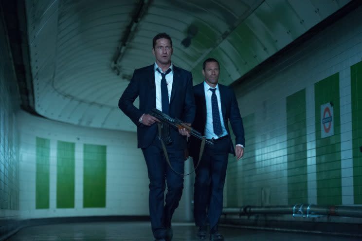 Gerard Butler and Aaron Eckhart in 2015's 'London Has Fallen' (credit: Millennium Films)