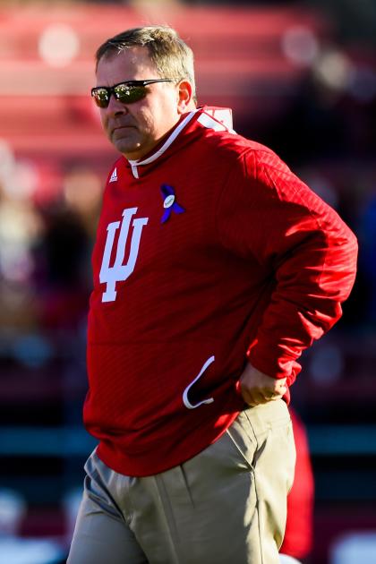 PISCATAWAY, NJ - NOVEMBER 15: Head coach Kevin Wilson of the Indiana Hoosiers looks on before a game against the Rutgers Scarlet Knights at High Point Solutions Stadium on November 15, 2014 in Piscataway, New Jersey. (Photo by Alex Goodlett/Getty Images)