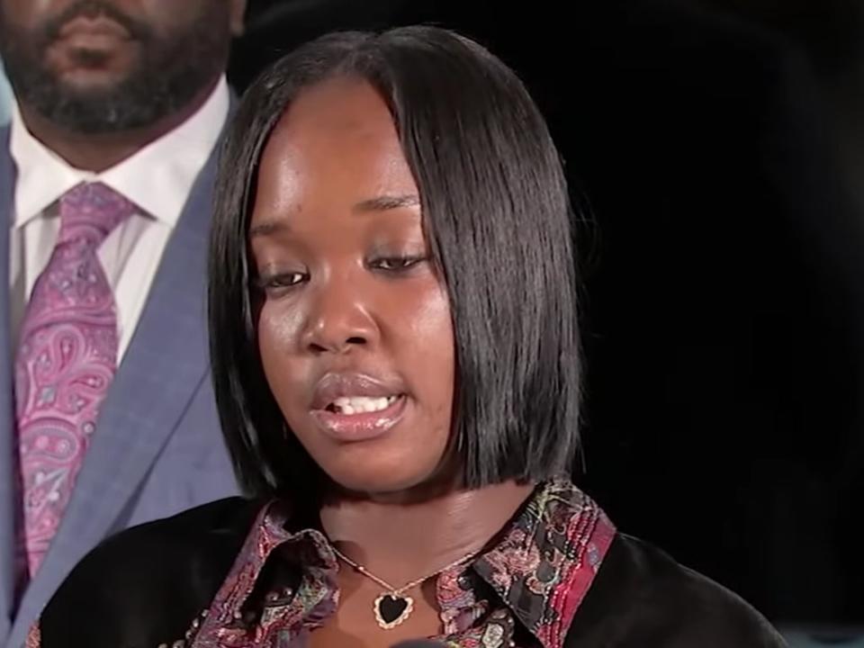 Ms Young speaks following the settlement deal at a press conference (6abcPhiladelphia)