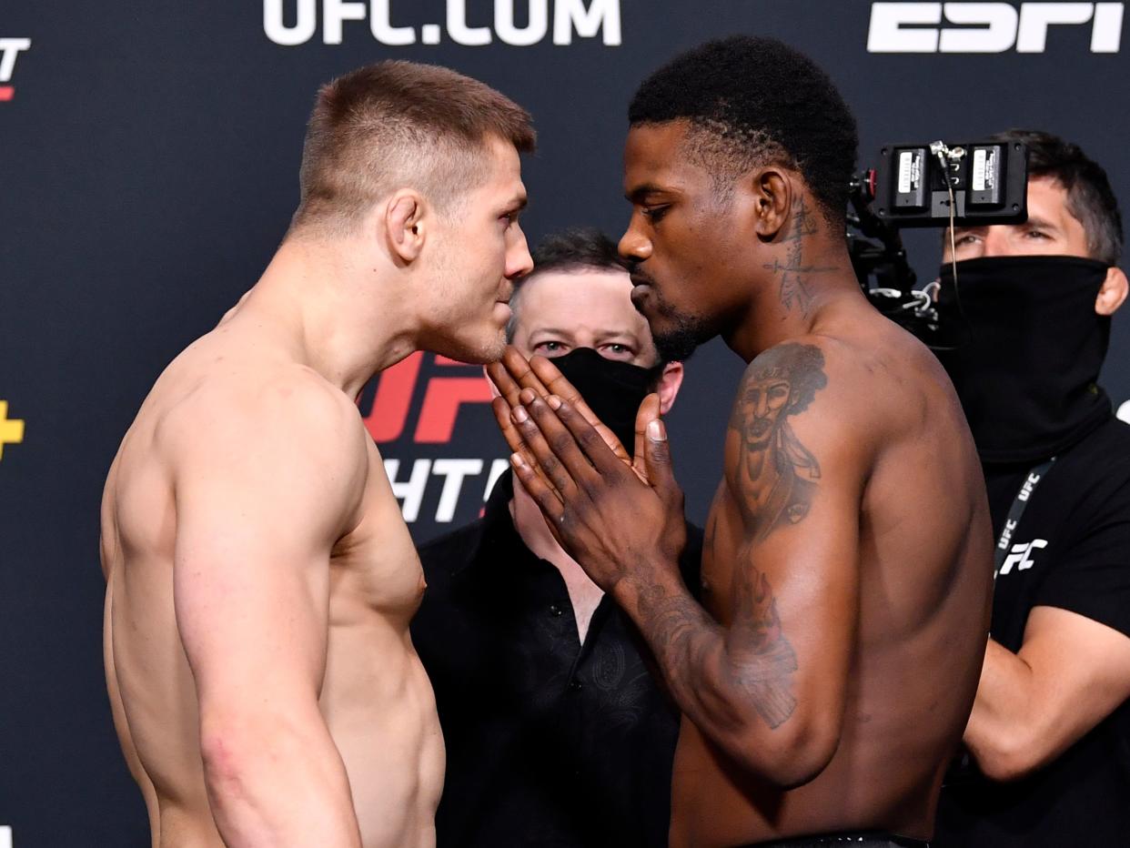 Marvin Vettori (left) exuded an intense aura in Friday’s face-off with Kevin Holland (Zuffa LLC via Getty Images)