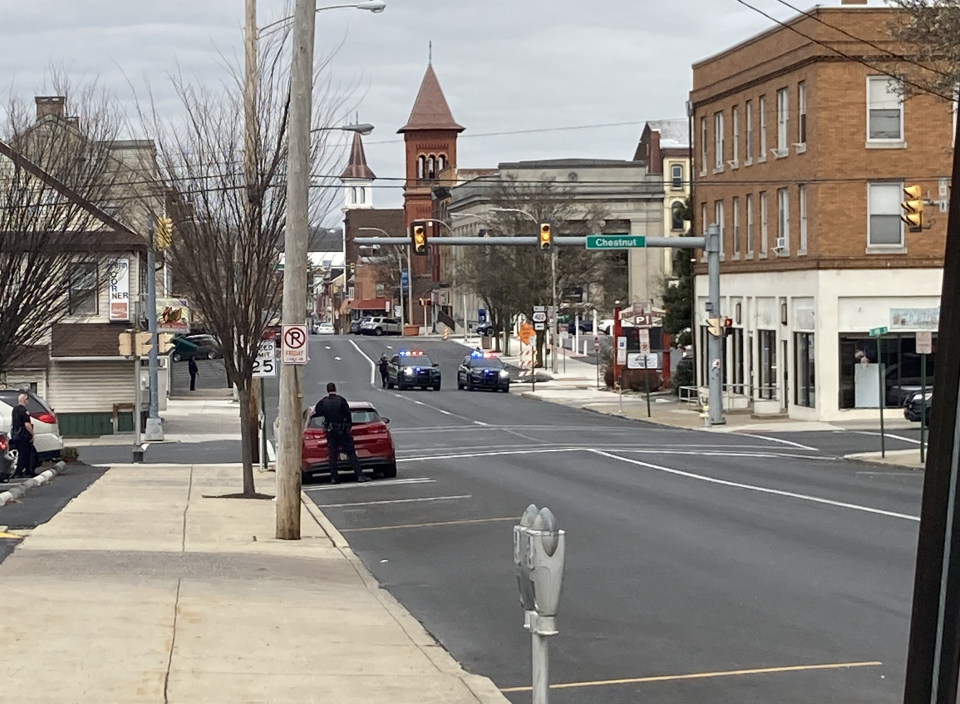 Multiple streets were shut down by fire police Tuesday afternoon assisting police with an incident on the 800 block of Chestnut Street.