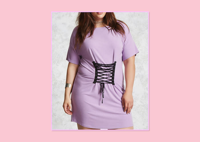 <p>Plus-Size Corset T-Shirt Dress, $16, <a rel="nofollow noopener" href="http://www.forever21.com/Product/Product.aspx?BR=plus&Category=plus_size-dresses-t-shirt&ProductID=2000094532&VariantID=041" target="_blank" data-ylk="slk:Forever 21;elm:context_link;itc:0;sec:content-canvas" class="link ">Forever 21</a> </p>