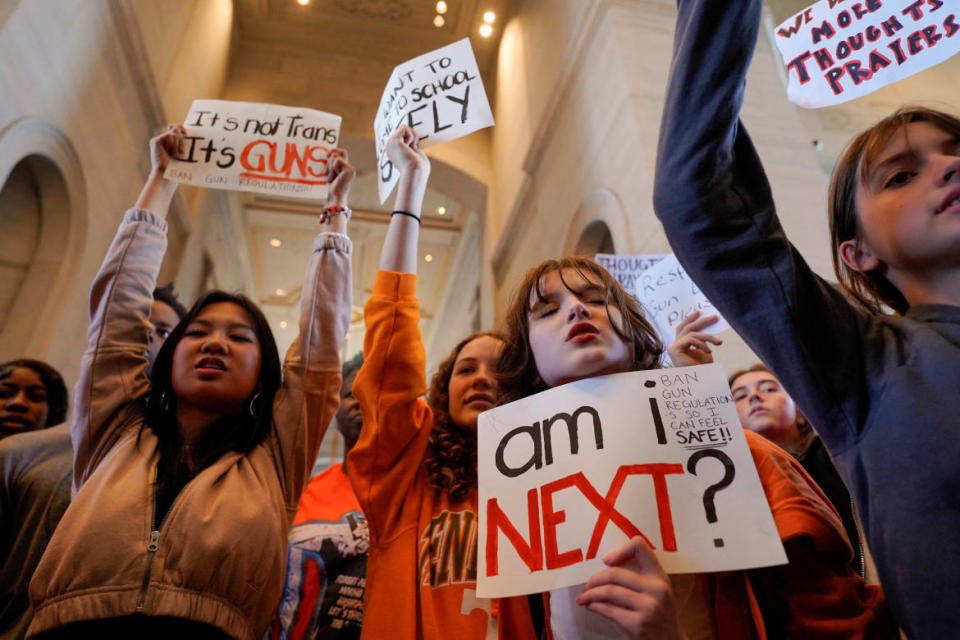 <div class="inline-image__title">TENNESSEE-SHOOTING/</div> <div class="inline-image__caption"><p>Protesters gather inside the Tennessee State Capitol to call for an end to gun violence and support stronger gun laws after a deadly shooting at the Covenant School in Nashville, Tennessee, U.S. March 30, 2023. </p></div> <div class="inline-image__credit">Reuters</div>