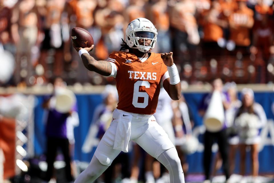 Texas quarterback Maalik Murphy is likely to make his first career road start against TCU on Saturday. The redshirt freshman threw for 248 yards with a touchdown and two interceptions in the 33-30 overtime win over Kansas State last Saturday.