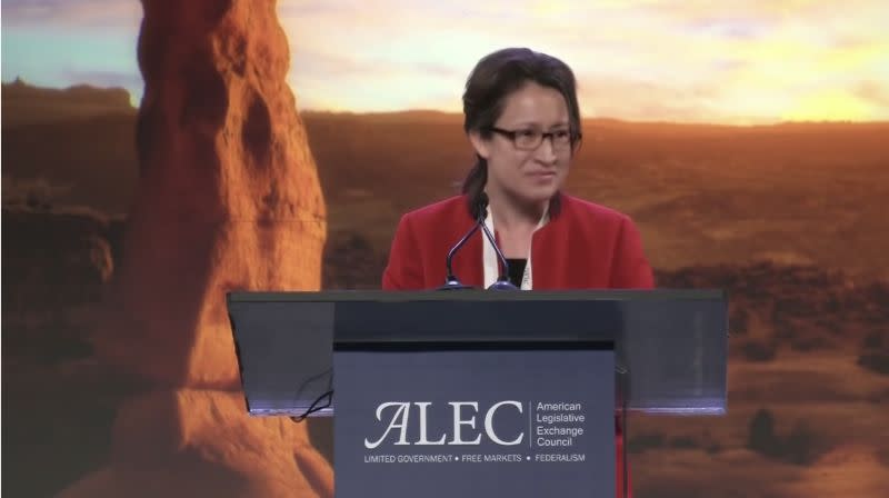 ▲我國駐美代表蕭美琴日前受邀至「全美議會交流理事會」（ALEC）2021年會發表演說。（圖／擷取自ALEC YouTube頻道）