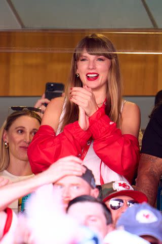 <p>Cooper Neill/Getty</p> Taylor Swift at a Chiefs game in September 2023