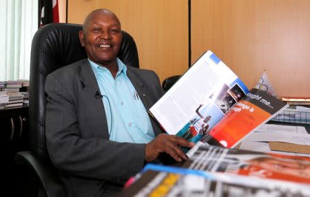 Head of Kenya's Olympics committee, Kipchoge Keino speaks during a Reuters interview inside his office in Kenya's capital Nairobi, February 9, 2016. REUTERS/Thomas Mukoya