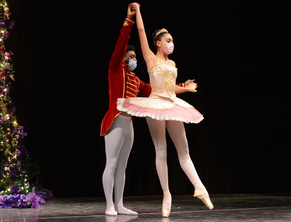 Alexander Allen, left, and Victoria Arrascue during a dress rehearsal last month of the Reaching Heart School of Ballet's annual Nutcracker performance.