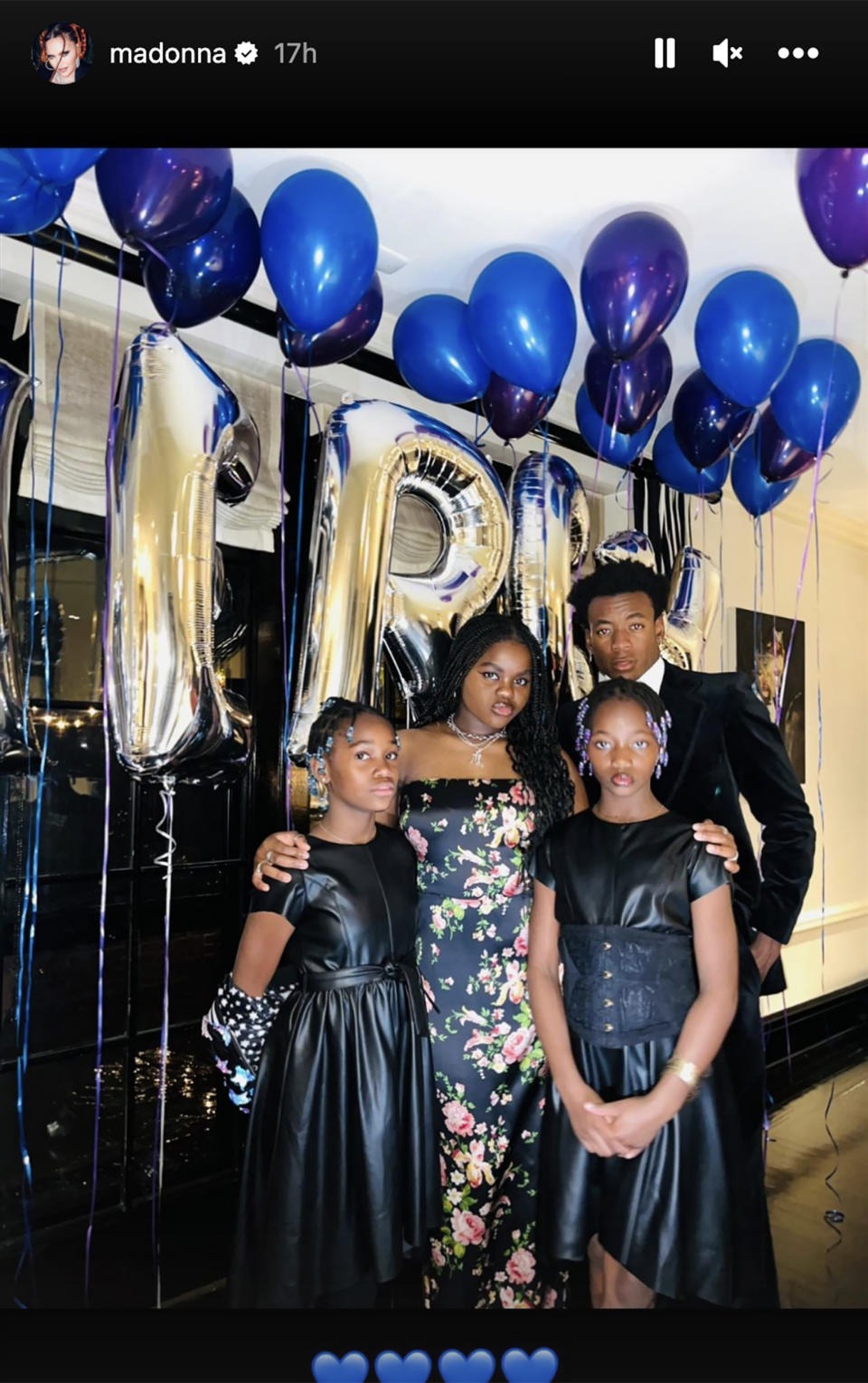 Mercy James and her siblings wear black outfits for her birthday. (@madonna via Instagram)