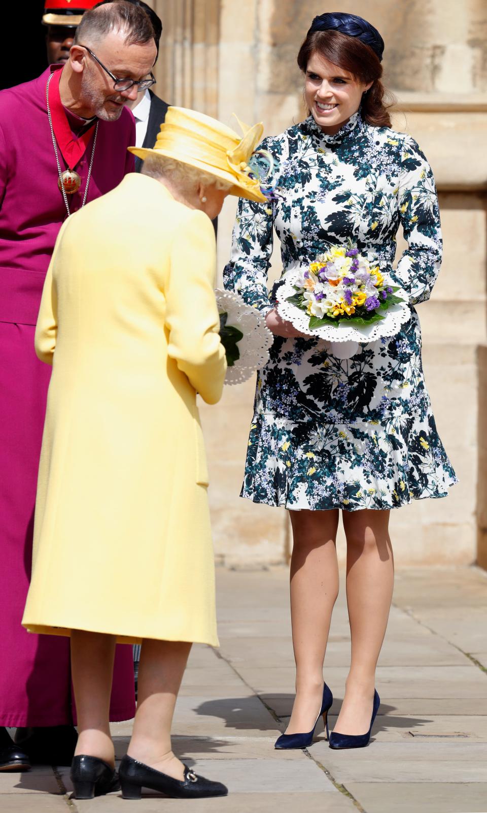 Queen Elizabeth II and Princess Eugenie attend the traditional Royal Maundy Service at St George's Chapel on April 18, 2019