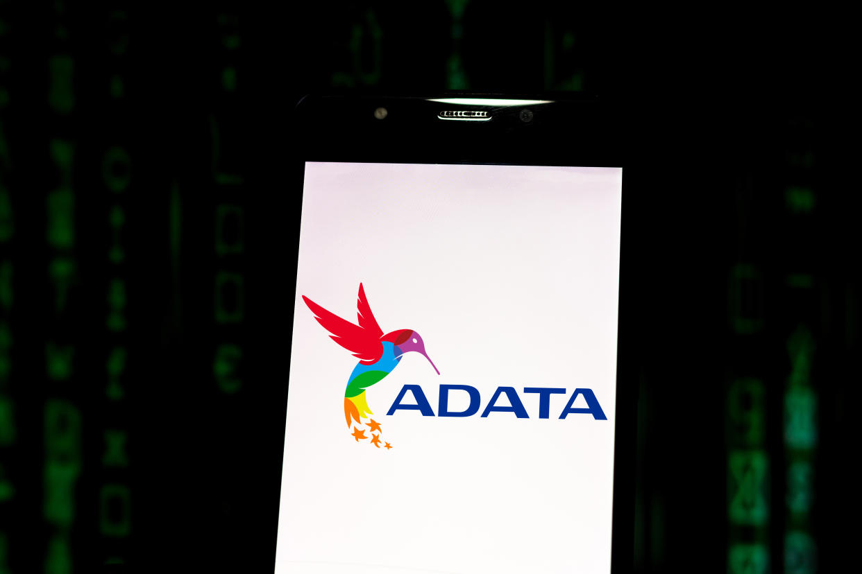  ADATA Technology logo displayed on a smartphone. 