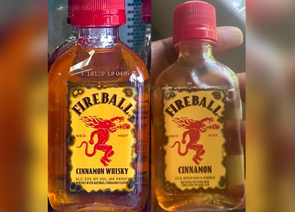Bottles of Fireball Cinnamon Whiskey and Fireball Cinnamon, both of which are produced by the   Sazerac Company.  / Credit: U.S. District Court for the Northern District of Illinois