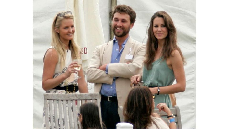  Thomas van Straubenzee (C) and Kate Middleton (R) watch Prince William and Prince Harry play in the Chakravarty Cup polo match at the Beaufort Polo Club on July 10, 2010 in Tetbury, 