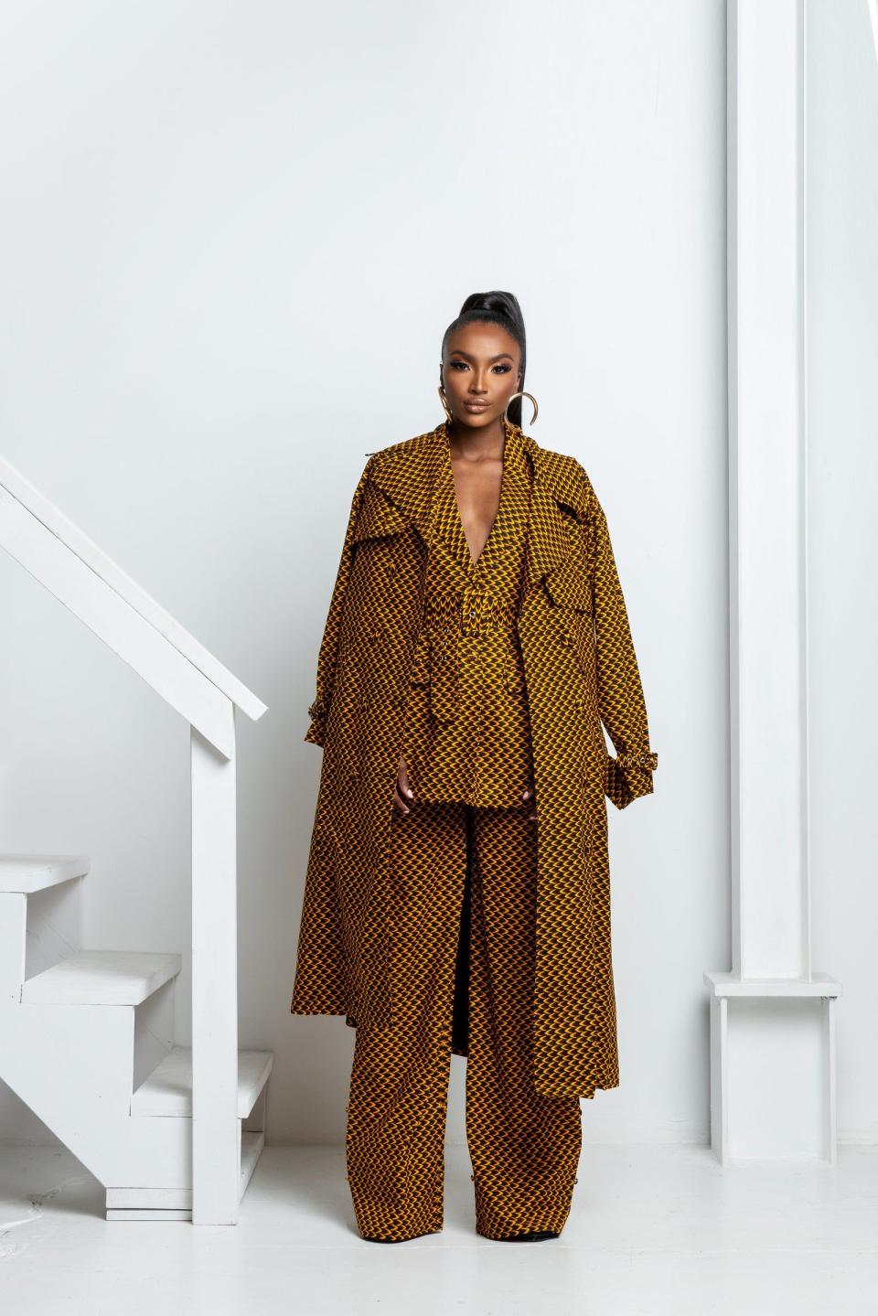 11) AGBANI African Print Trench Jacket