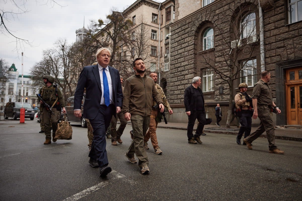 Boris Johnson walks the streets of Kyiv with Ukrainian president Volodymyr Zelensky (Ukrainian President Press)