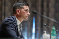 Acting Secretary of Homeland Security Chad Wolf testifies before the Senate Homeland Security and Governmental Affairs committee during his confirmation hearing, Wednesday, Sept. 23, 2020 on Captiol Hill in Washington. (Shawn Thew/Pool via AP)