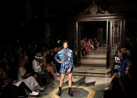 A model presents a creation at the FELDER FELDER catwalk show at London Fashion Week Autumn/Winter 16 in London, Britain February 19, 2016. REUTERS/Neil Hall