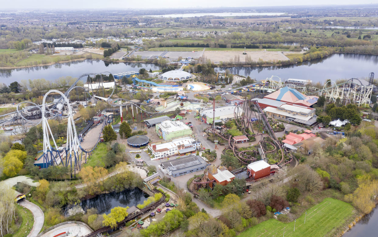 CHERTSEY, SURREY - APRIL 03: Thorpe Park in Chertsey Surrey lays empty on what would be the first day of the Easter holidays. The park would normally be enjoying huge crowds on April 03, 2020 in Chertsey, Surrey. (Photo by Chris Gorman/Getty Images)