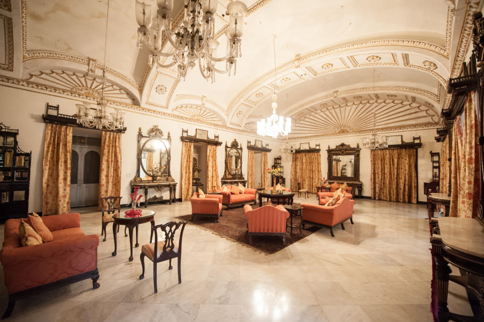 The drawing room of Jai Vilas Palace. The Jai Vilas Mahal was established in 1874 by Jayajirao Scindia, the Maharaja of Gwalior. (Photo by Atid Kiattisaksiri/LightRocket via Getty Images)