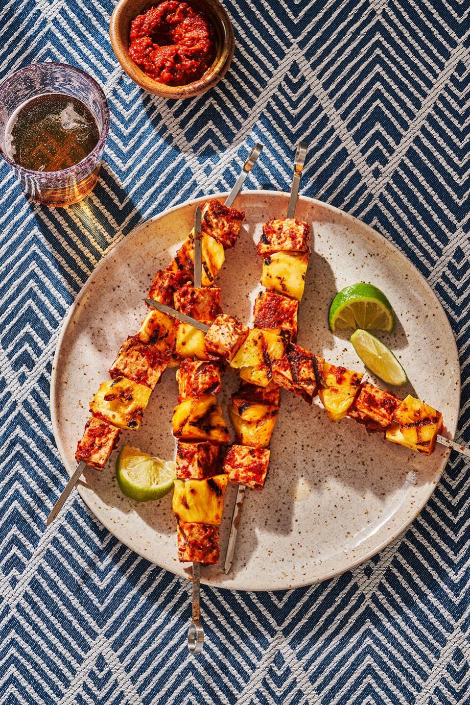 <p>Tofu is so much more than a meat substitute, it’s a protein source that stands on it’s own, and the perfect base to soak up tasty sauces, like this chipotle and guajillo chili marinade inspired by a popular Mexican street food, <a href="https://www.delish.com/cooking/recipe-ideas/a26092046/tacos-al-pastor-recipe/" rel="nofollow noopener" target="_blank" data-ylk="slk:tacos al pastor;elm:context_link;itc:0;sec:content-canvas" class="link ">tacos al pastor</a>.</p><p>Get the <strong><a href="https://www.delish.com/cooking/a36138123/chipotle-tofu-pineapple-skewers-recipe/" rel="nofollow noopener" target="_blank" data-ylk="slk:Chipotle Tofu & Pineapple Skewers recipe;elm:context_link;itc:0;sec:content-canvas" class="link ">Chipotle Tofu & Pineapple Skewers recipe</a></strong>.</p>