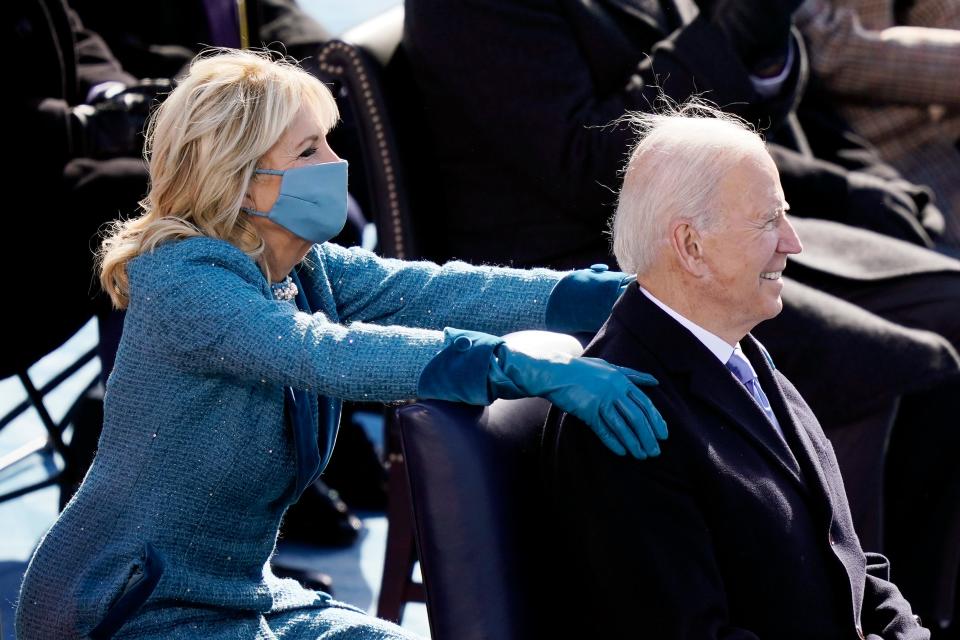 First Lady Jill Biden and President Joe Biden after he delivered his inaugural address on Jan. 20, 2021 in Washington, DC.