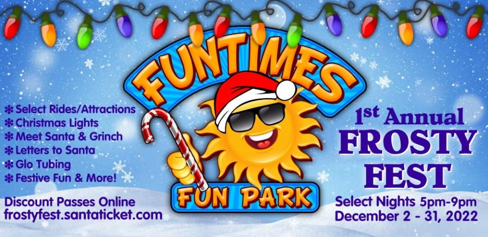 Funtimes Fun Park in Alliance will hold a holiday event on select dates until Dec. 31 featuring light displays, rides, Glo tubing, and meet and greets with Santa and Grinch.