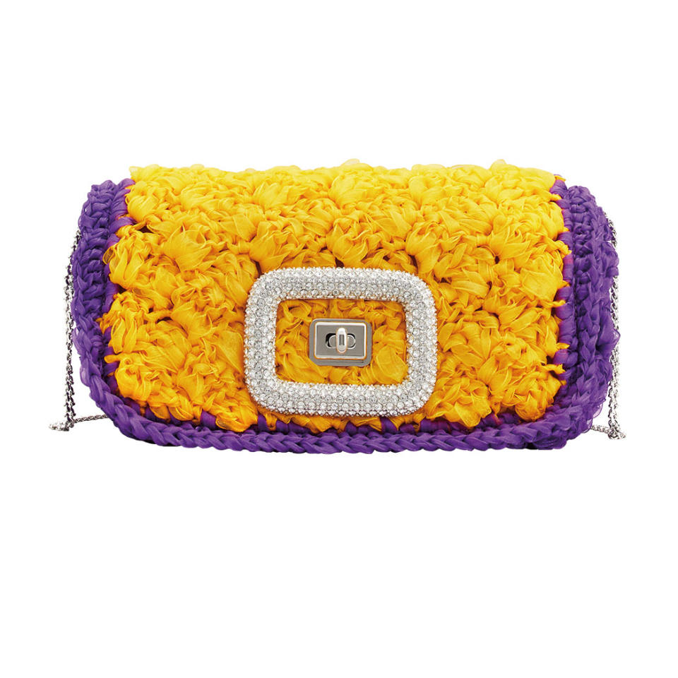 Roger Vivier The latest Viv’ Choc Organza Jewel Mini Bag is ideal for courtside seats at Lakers games; 3,050, at Roger Vivier, Costa Mesa