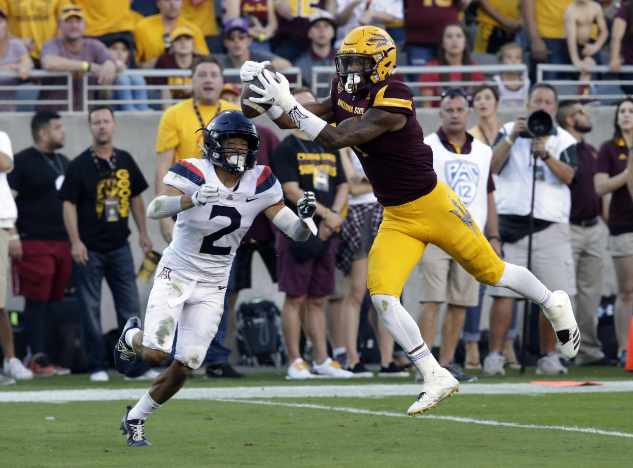 Arizona State wide receiver N’Keal Harry leads the team in catches. (AP Photo/Rick Scuteri)