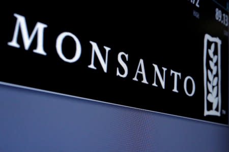 Monsanto logo is displayed on a screen where the stock is traded on the floor of the New York Stock Exchange (NYSE) in New York City, U.S. on May 9, 2016. REUTERS/Brendan McDermid/File Photo