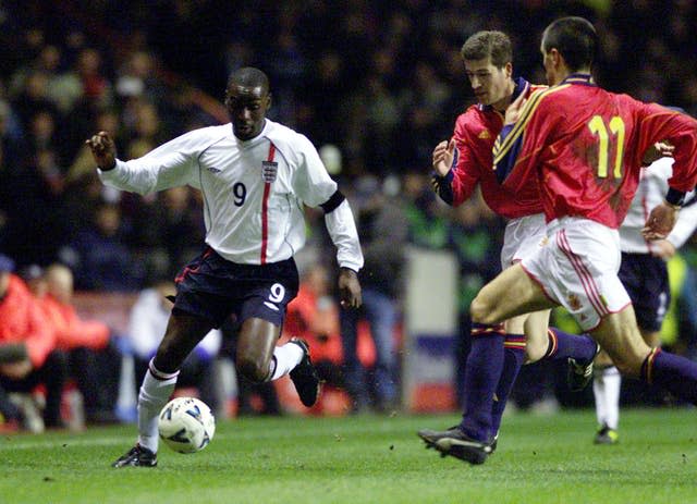 Andy Cole in action for England against Spain at Villa Park 