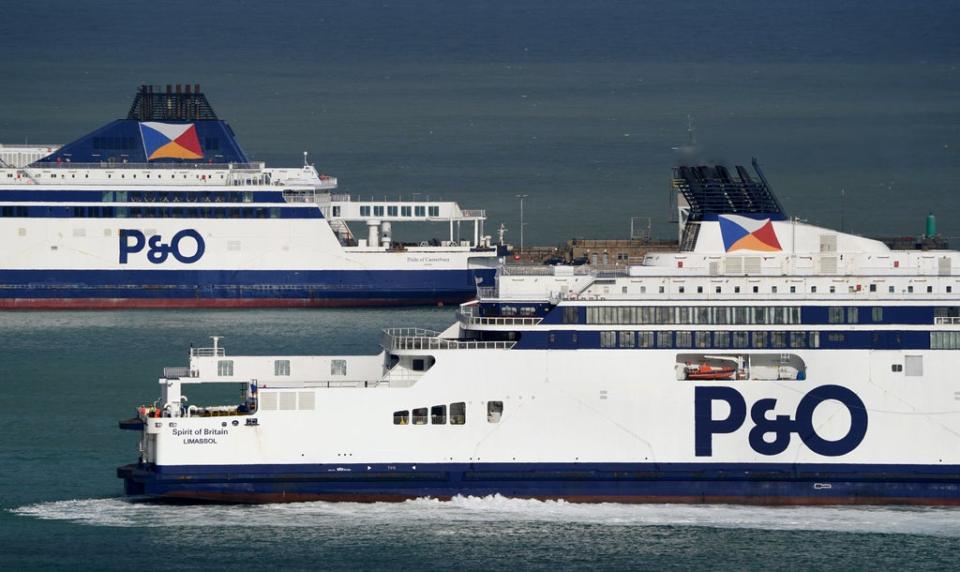 The P&O Ferries vessel Spirit of Britain (bottom) arrives back at the Port of Dover in Kent (Gareth Fuller/PA) (PA Wire)