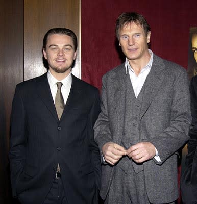 Leonardo DiCaprio and Liam Neeson at the New York premiere of Miramax's Gangs of New York