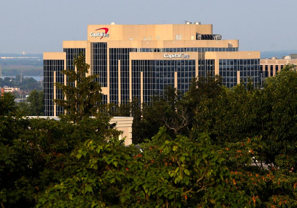 Now emblazoned wth Capital One branding, 802 Delaware Ave. in Wilmington is also known - but not as frequently referred to - as the Ben Franklin Building. It was completed in 1987 and stands 14 stories tall, and only Trinity Episcopal Church and Adams Street separate it from Interstate 95.