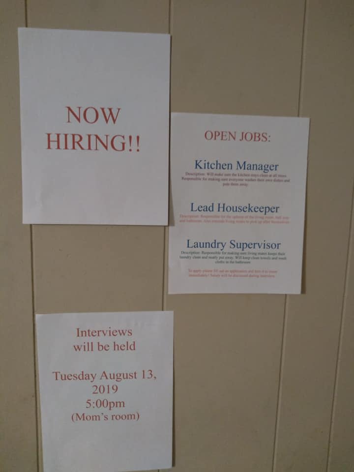 Shaketha Marion McGregor posted a listing for open positions including kitchen manager, lead housekeeper and laundry supervisor. (Credit: Facebook/Shaketha Marion McGregor)