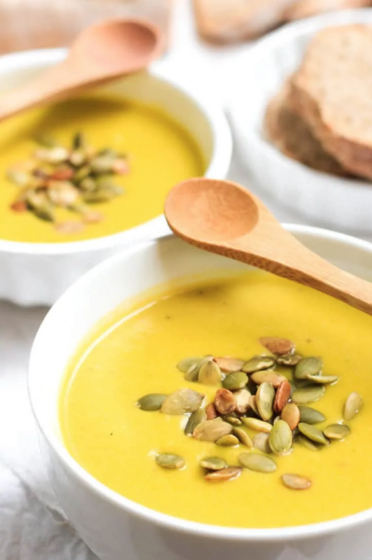 <p>Dish by Dish</p><p>This creamy pumpkin soup is flavorful, satisfying and is the perfect appetizer or light meal for colder days. Gluten-free and vegan too. </p><p><strong>Get the recipe: <em><a href="https://www.dishbydish.net/gluten-free-vegan-pumpkin-soup/" rel="nofollow noopener" target="_blank" data-ylk="slk:Creamy Pumpkin Soup;elm:context_link;itc:0;sec:content-canvas" class="link rapid-noclick-resp">Creamy Pumpkin Soup</a></em></strong></p>
