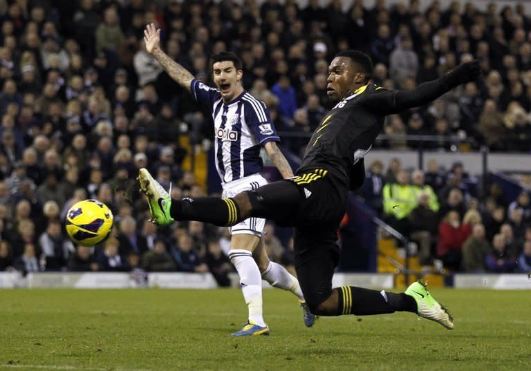 Chelsea striker Daniel Sturridge stretches for the ball against West Brom in the English Premier League on November 17, 2012. The England international has been heavily linked with a move to Liverpool but could feature for the Londoners against Leeds in the League Cup