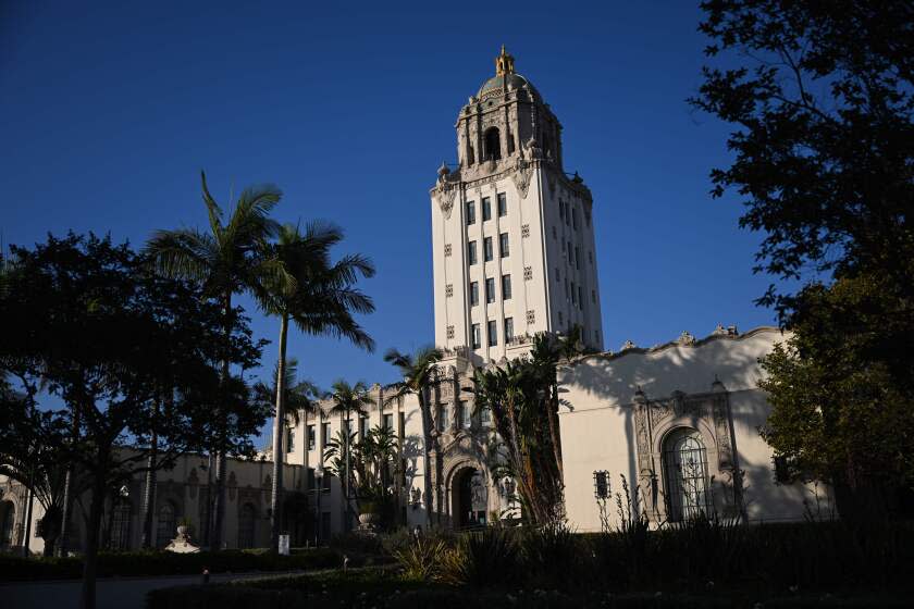 The Beverly Hills City Hall historic building stands in Beverly Hills, California on August 26, 2022. (Photo by Patrick T. FALLON / AFP) (Photo by PATRICK T. FALLON/AFP via Getty Images)