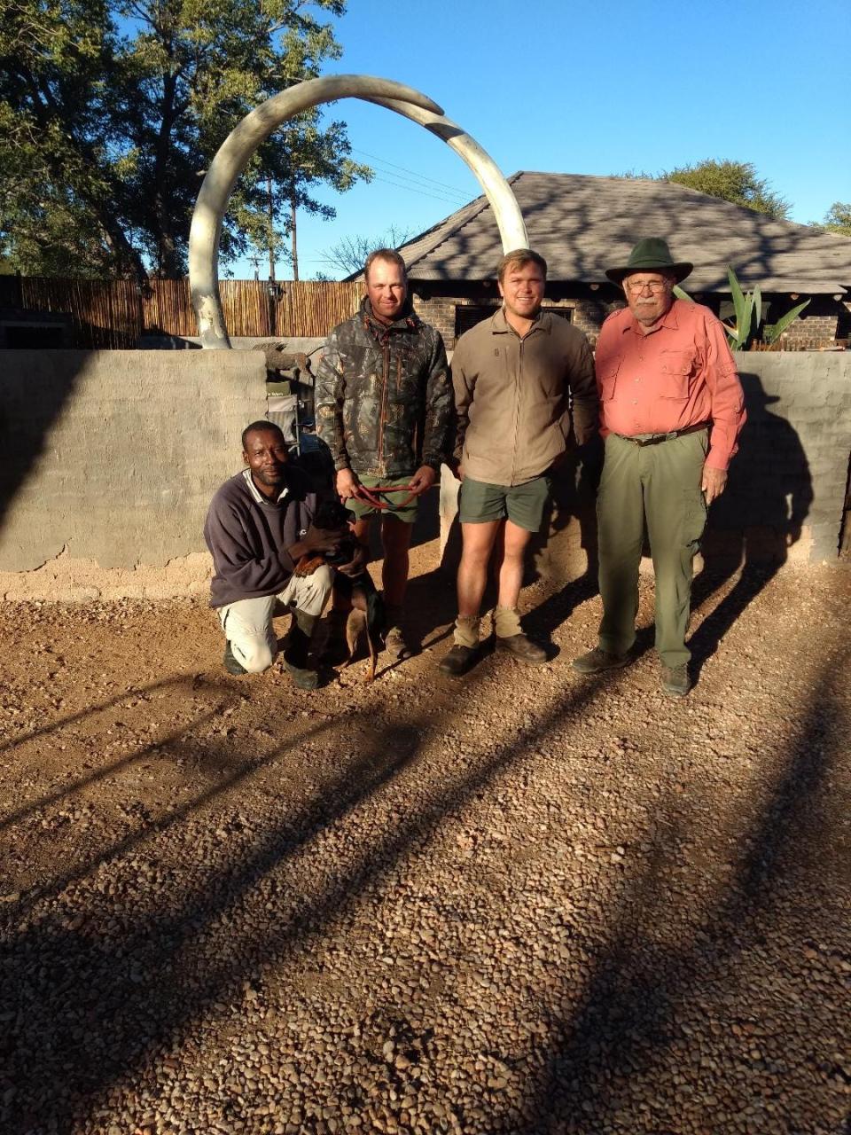 The crew, from left to right: Piet (our tracker), Zander Lawrence (professional hunter), Coebus DeMeyer (staff), and Donald Jackson.