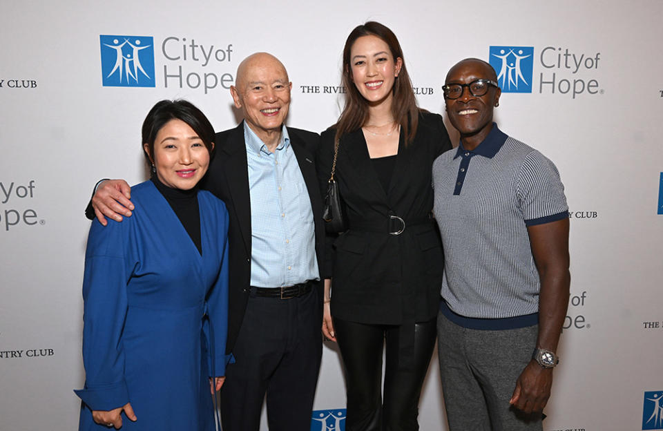 (L-R) Megan Watanabe, Michael Yamaki, Michelle Wie and Don Cheadle attends the City Of Hope's "Golf Classic" at the Riviera Country Club on April 02, 2023 in Los Angeles, California.