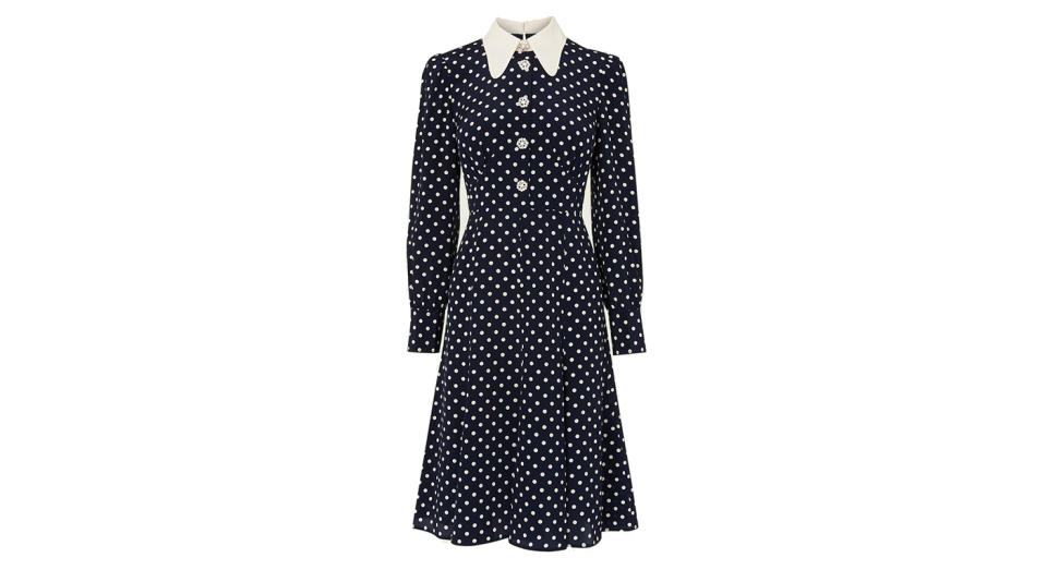 Mathilde Navy & Cream Polka Dot Silk Tea Dress