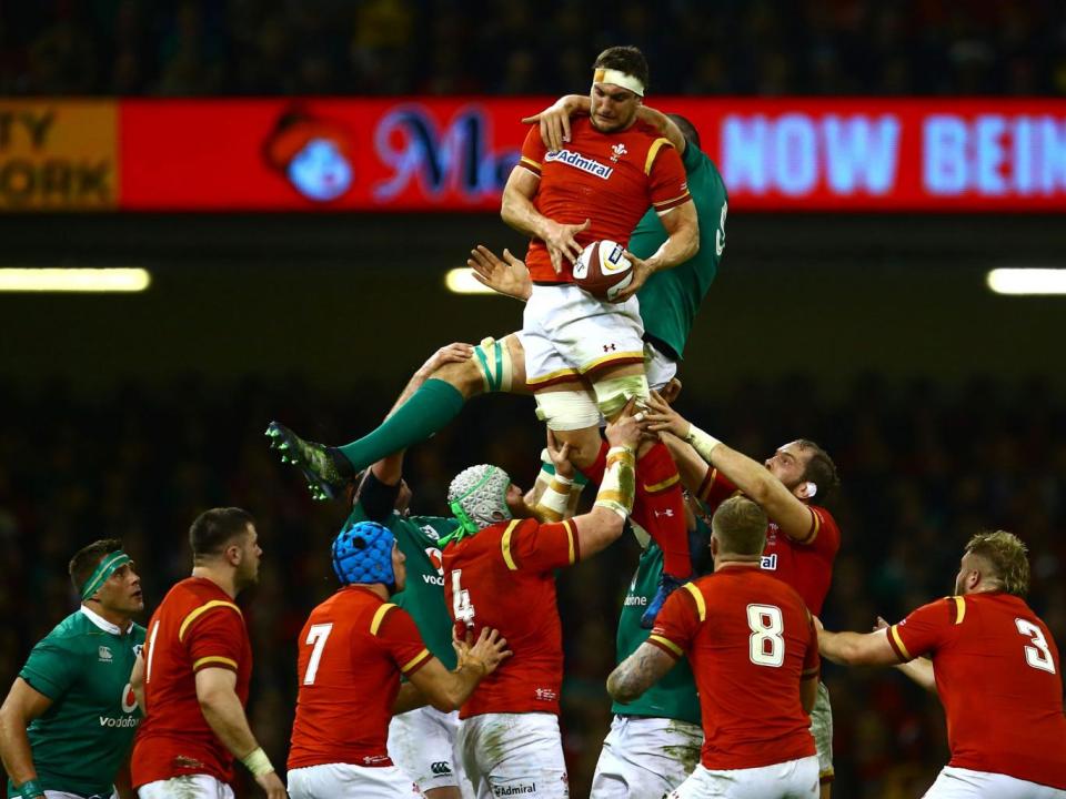 Warburton receives at a line-out for Wales (Getty)