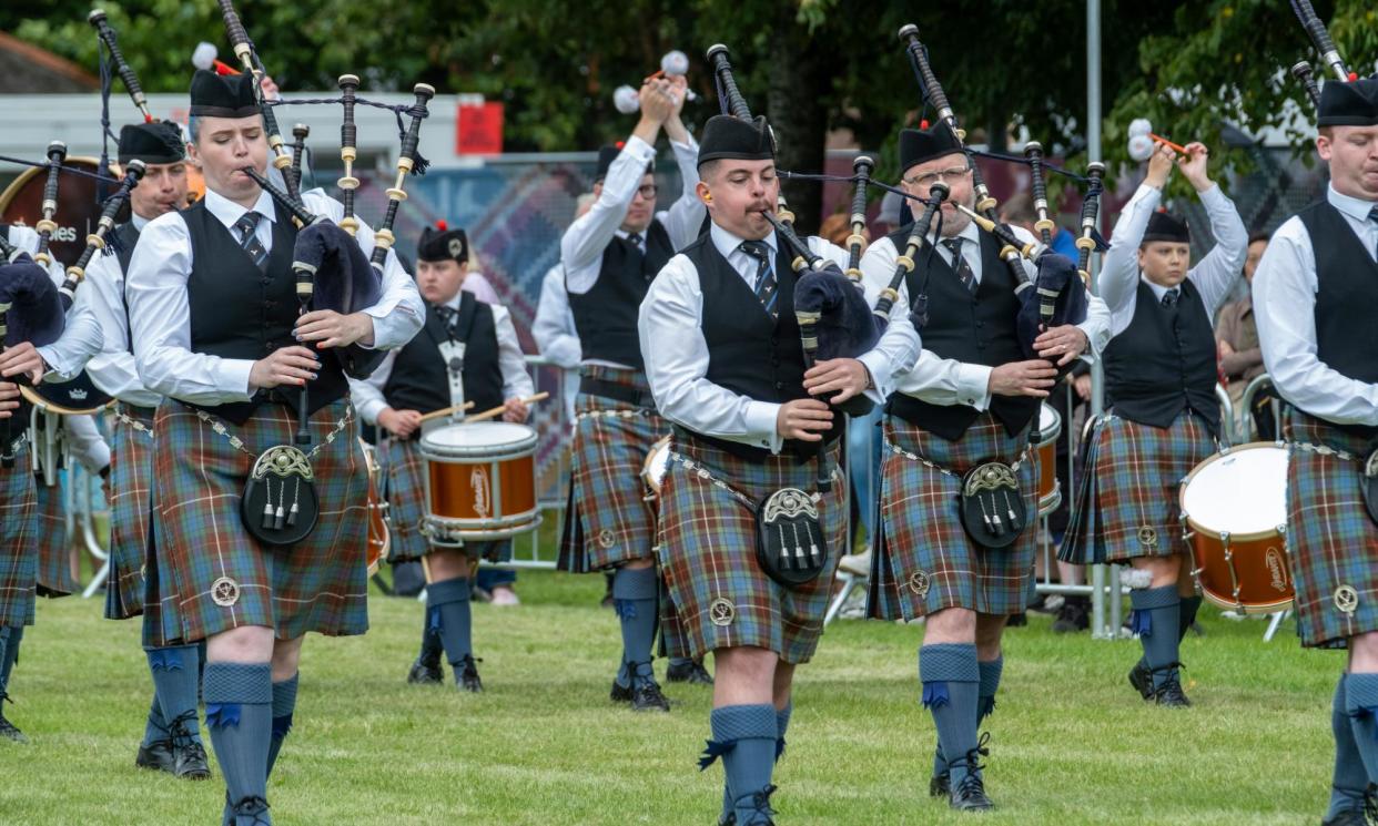 <span>Blowing in the wind … Battle of the bagpipes.</span><span>Photograph: Peter Devlin/Sky</span>