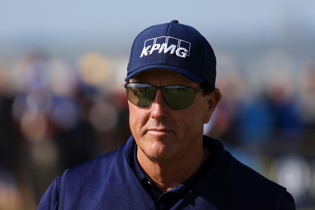 Phil Mickelson of the United States looks on from the eighth hole during Day One of The 149th Open at Royal St George’s Golf Club on July 15, 2021 in Sandwich, England. (Photo by Chris Trotman/Getty Images)