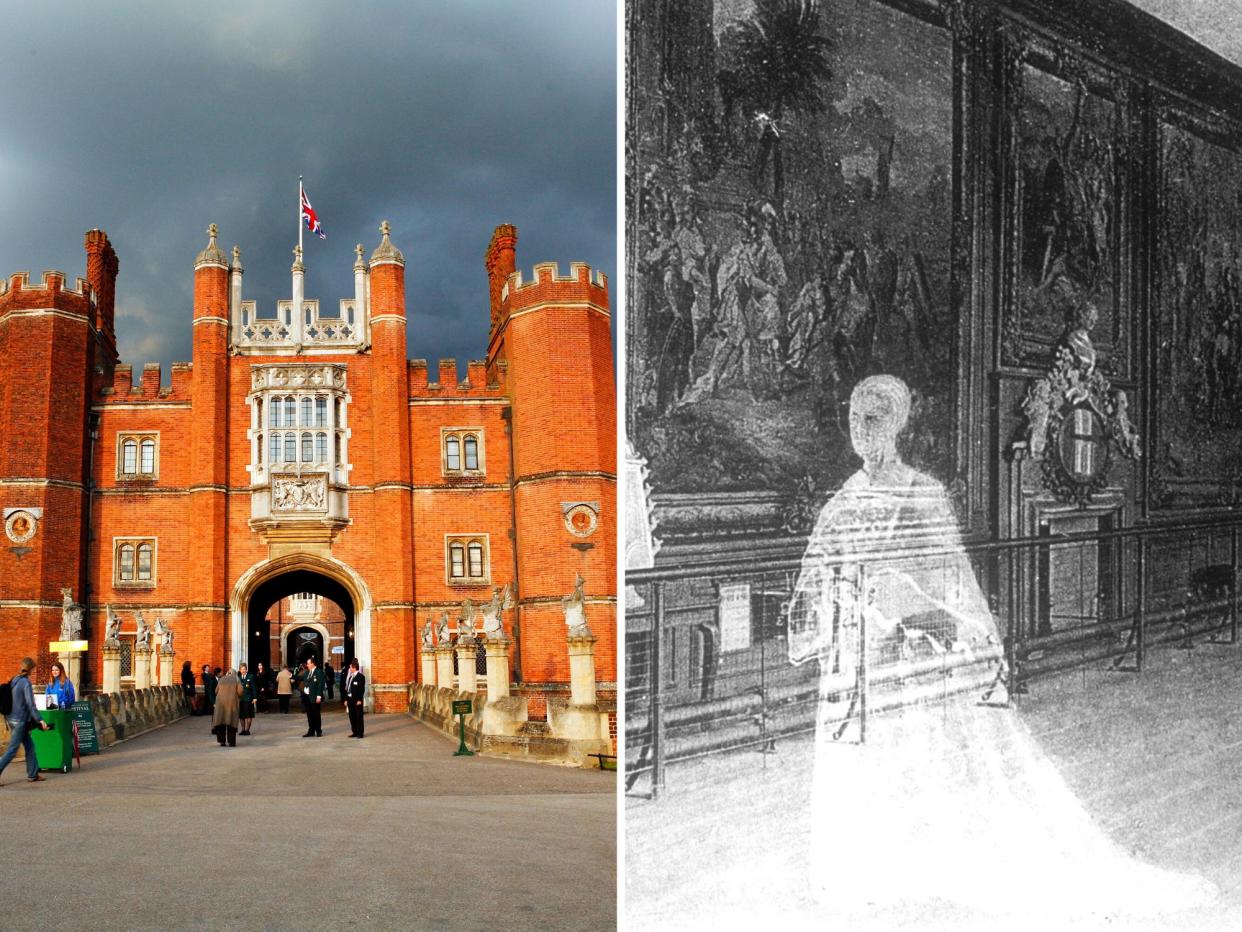 hampton court palace and an illustration of a ghost