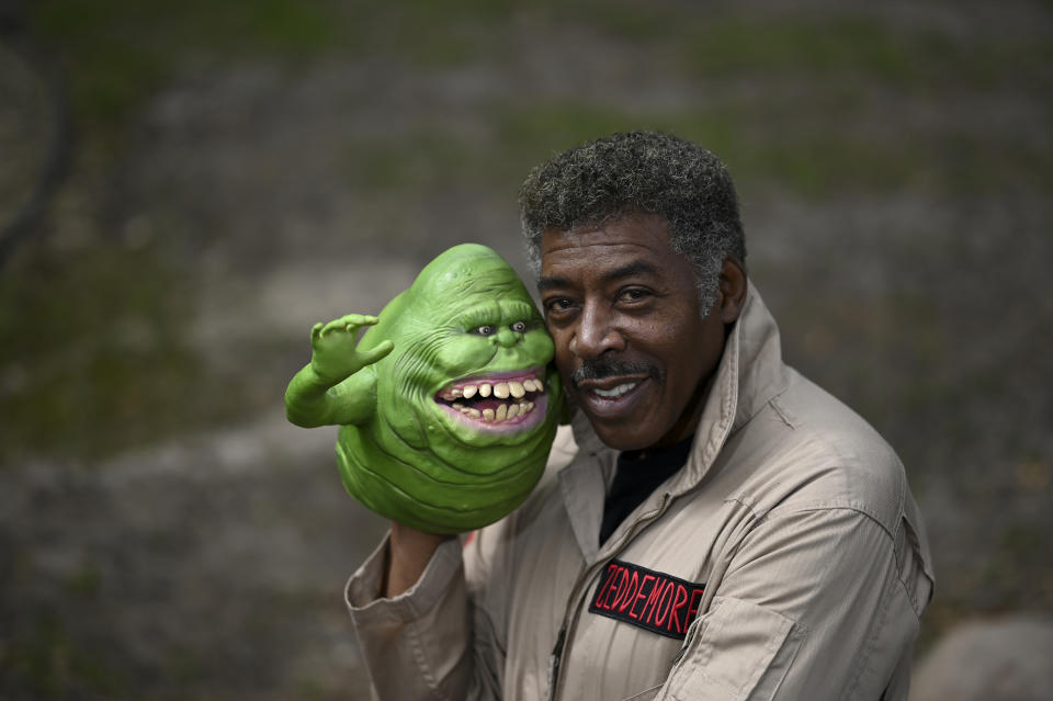 ROBBINSDALE, MN - MAY 5: Ghostbusters co-star Ernie Hudson poses for a portrait after recording an uplifting video message for a fan in his backyard Tuesday while donning his Ghostbusters jumpsuit and a "Slimer" puppet. (Photo by Aaron Lavinsky/Star Tribune via Getty Images)