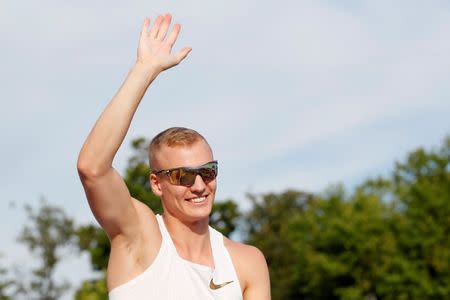 Athletics - Diamond League - Athletissima - Place d'Ouchy, Lausanne, Switzerland - July 4, 2018 Sam Kendricks of the U.S. reacts during the pole vault REUTERS/Denis Balibouse