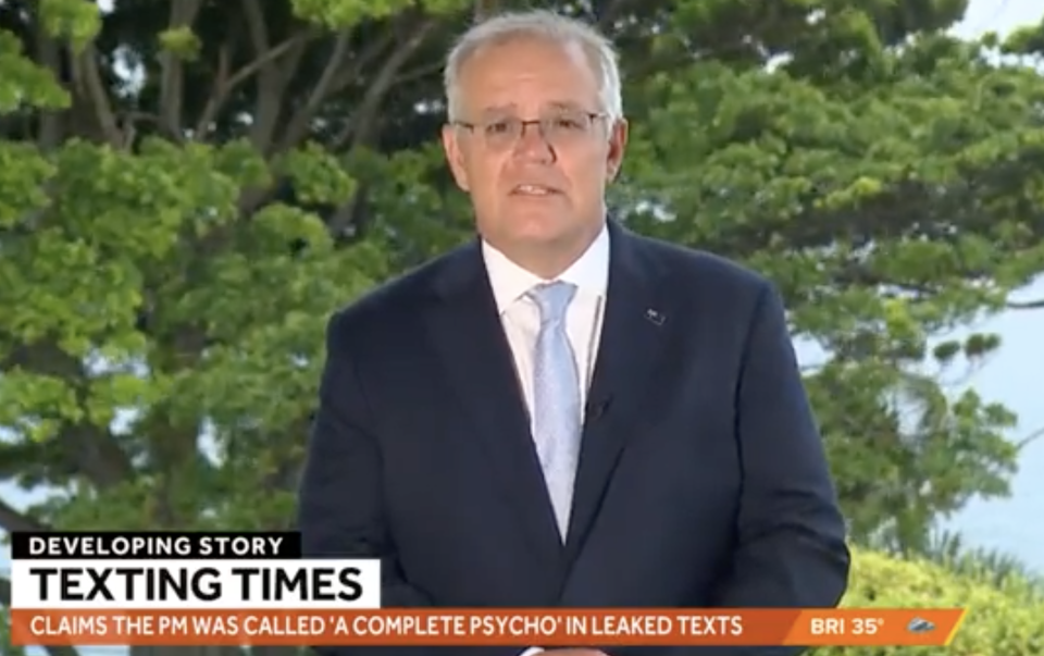 Scott Morrison says 'no one cares' if the PM's feelings are hurt after the text messages were made public. Source: Channel 7