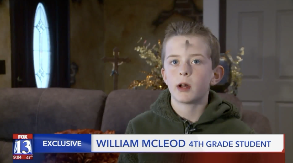 A fourth grader in Utah was asked to take ashes off his forehead in class. (Photo: KSTU)